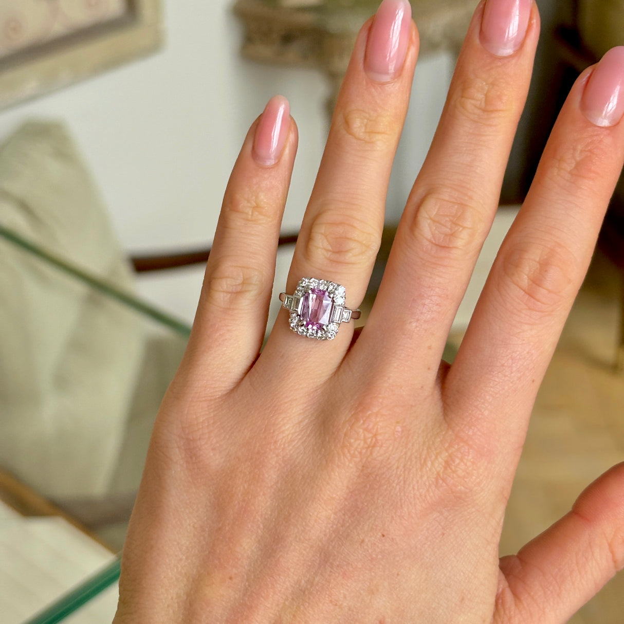 Art Deco, pink sapphire & diamond cluster ring