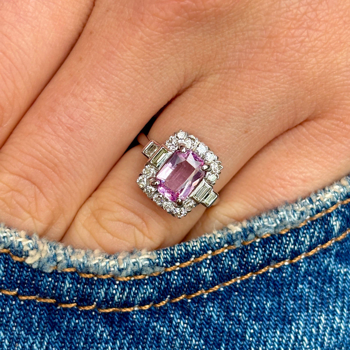 Art Deco, pink sapphire & diamond cluster ring