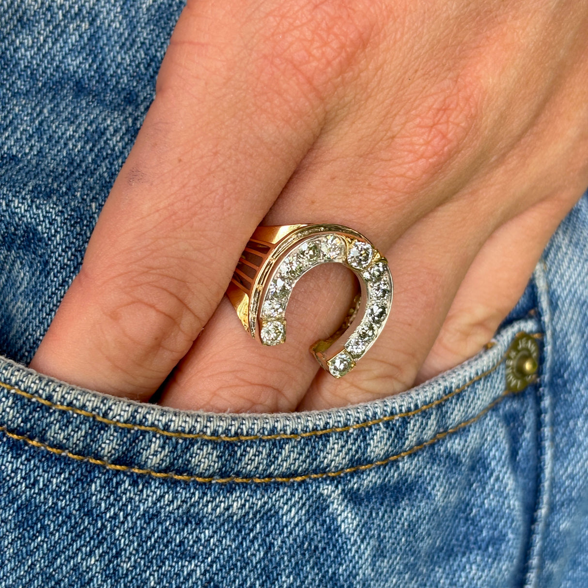 Antique Diamond Horse Shoe Statement Ring 