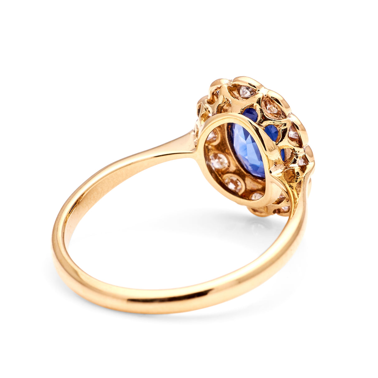 Antique, Edwardian sapphire and diamond cluster ring, 18ct yellow gold and platinum