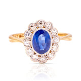 Antique, Edwardian sapphire and diamond cluster ring, 18ct yellow gold and platinum