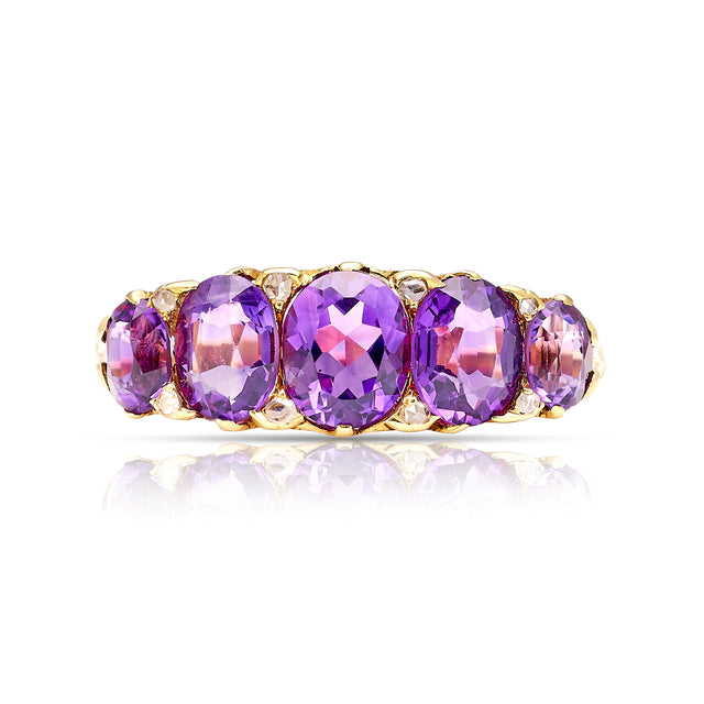 Antique, Victorian five-stone amethyst ring front