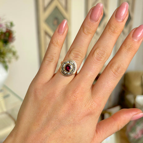 Antique, Georgian ruby and diamond cluster ring