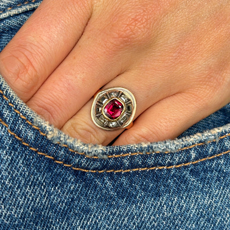 Antique, Georgian ruby and diamond cluster ring