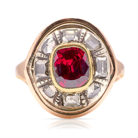 Antique, Georgian ruby and diamond cluster ring