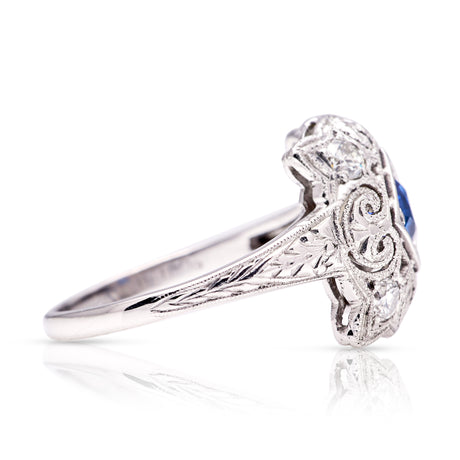 Antique, Edwardian sapphire and diamond ring