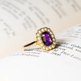 Antique, Edwardian amethyst and pearl cluster ring side