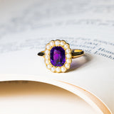 Antique, Edwardian amethyst and pearl cluster ring front