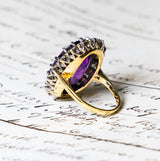 Antique, vintage amethyst & diamond cluster ring back