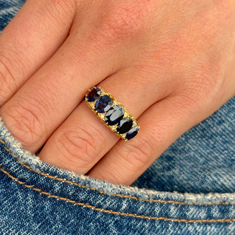 Antique, Victorian five stone sapphire ring