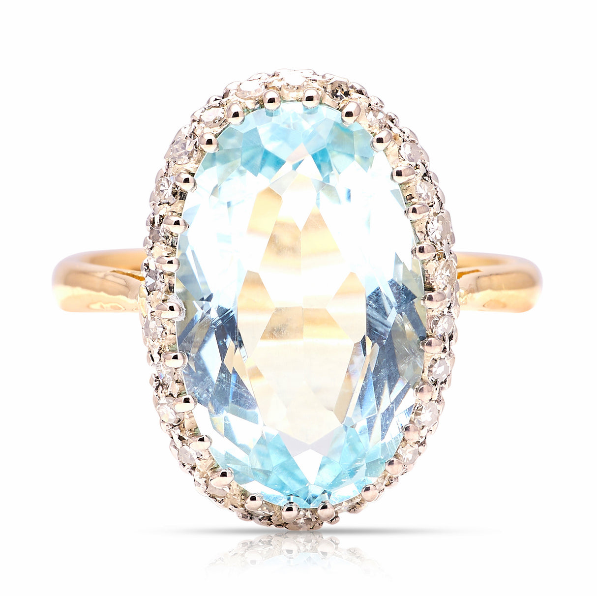 Antique, Victorian aquamarine and diamond cocktail ring, 18ct yellow gold and platinum front