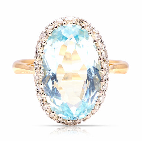 Antique, Victorian aquamarine and diamond cocktail ring, 18ct yellow gold and platinum front