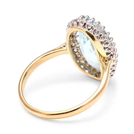 Antique, Victorian aquamarine and diamond cocktail ring, 18ct yellow gold and platinum back