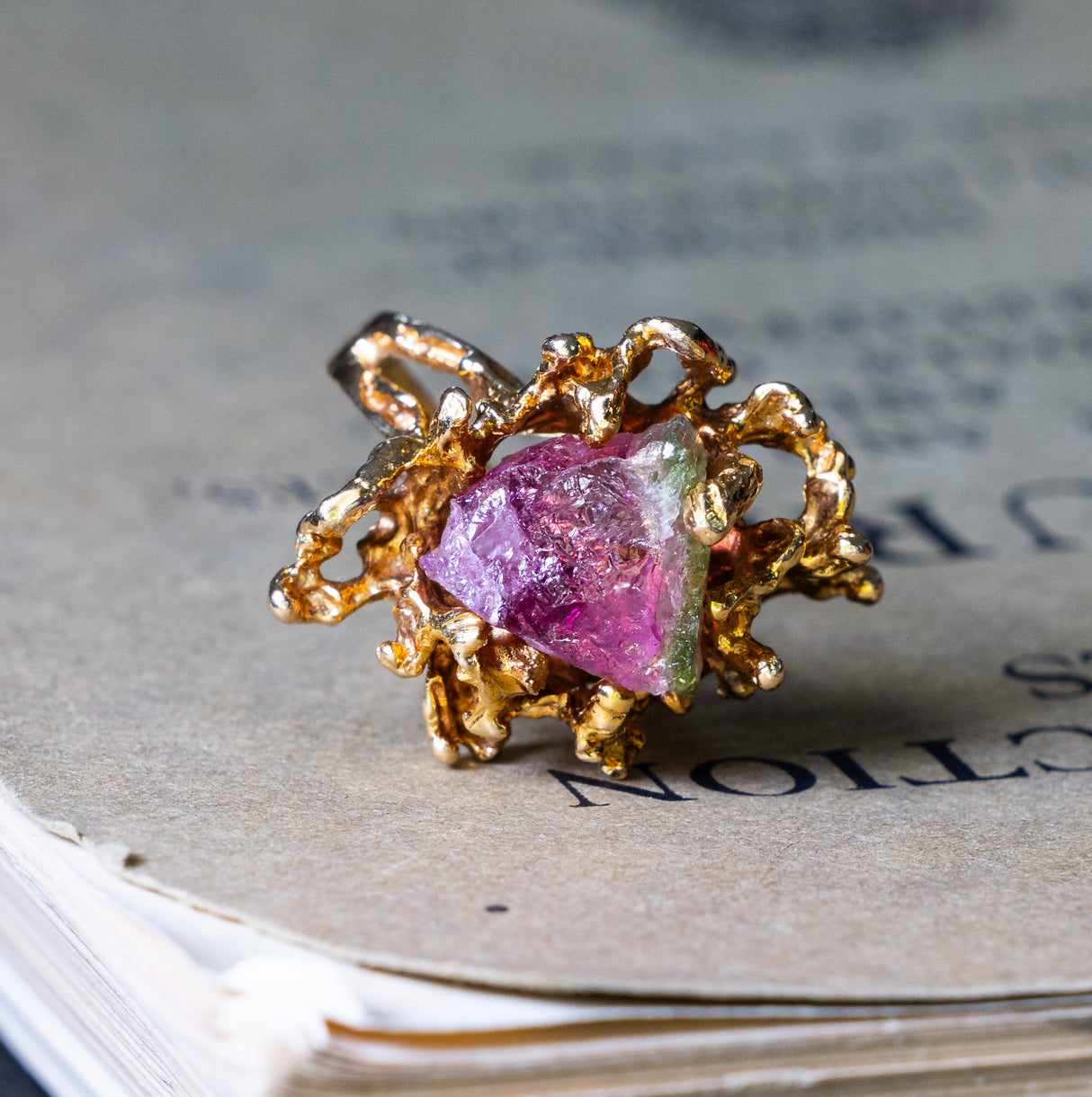 Vintage, 1970s watermelon tourmaline cocktail ring front