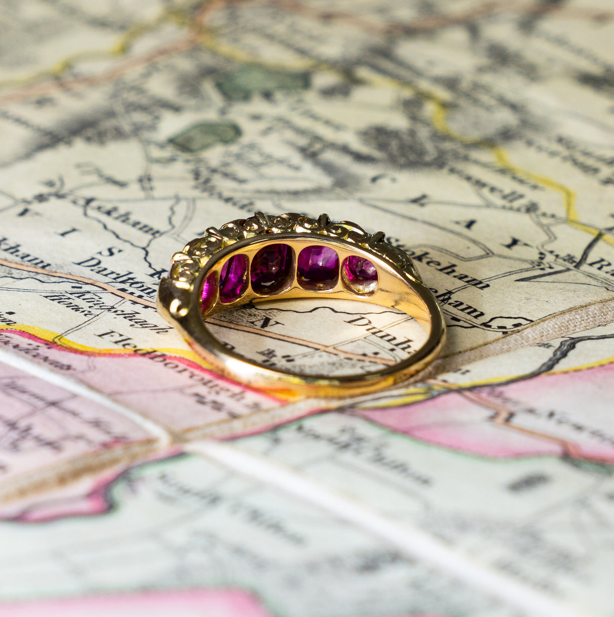 Antique, Victorian Burmese ruby five stone ring back