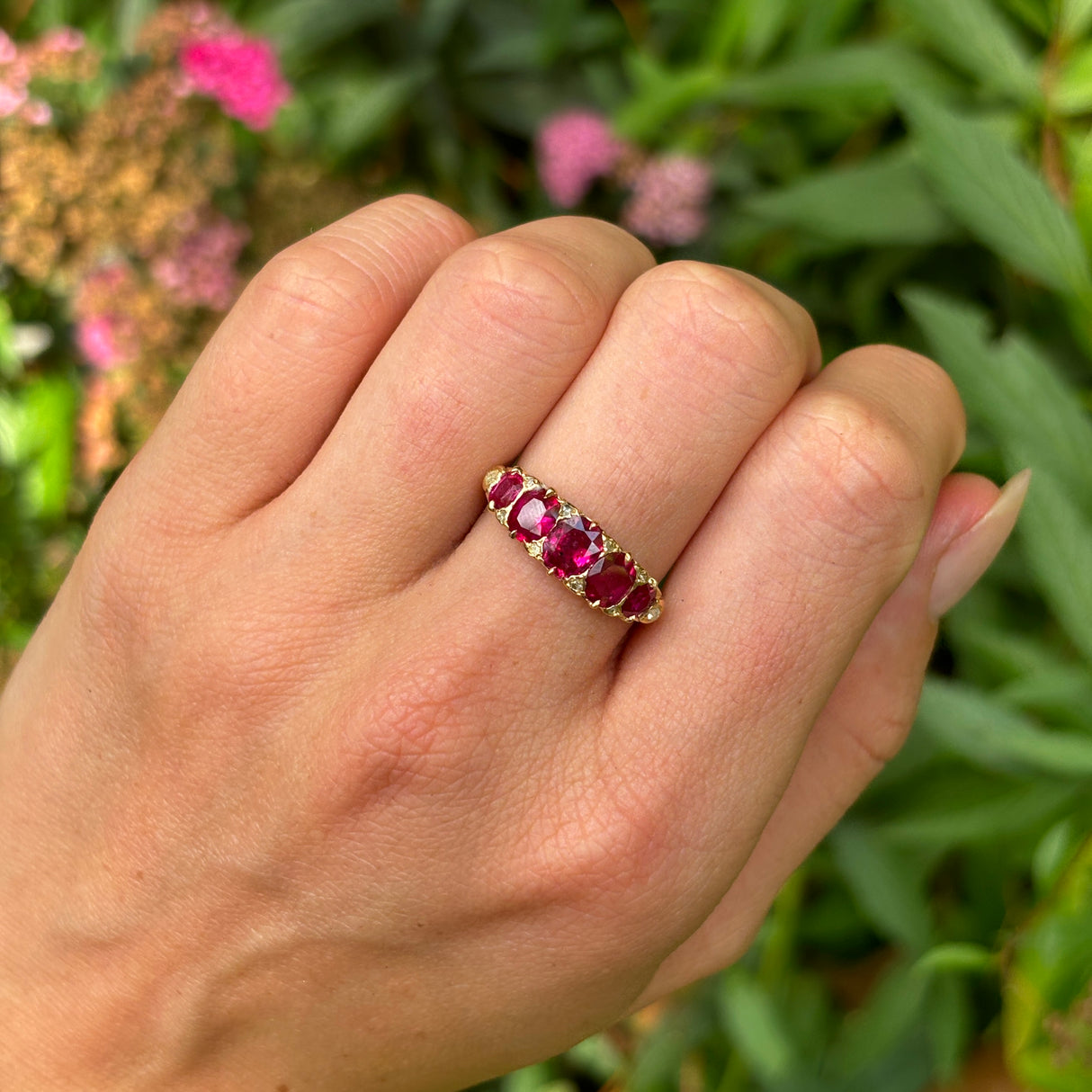 Antique, Victorian Burmese ruby five stone ring