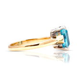 Vintage, Art Deco blue zircon and diamond ring side
