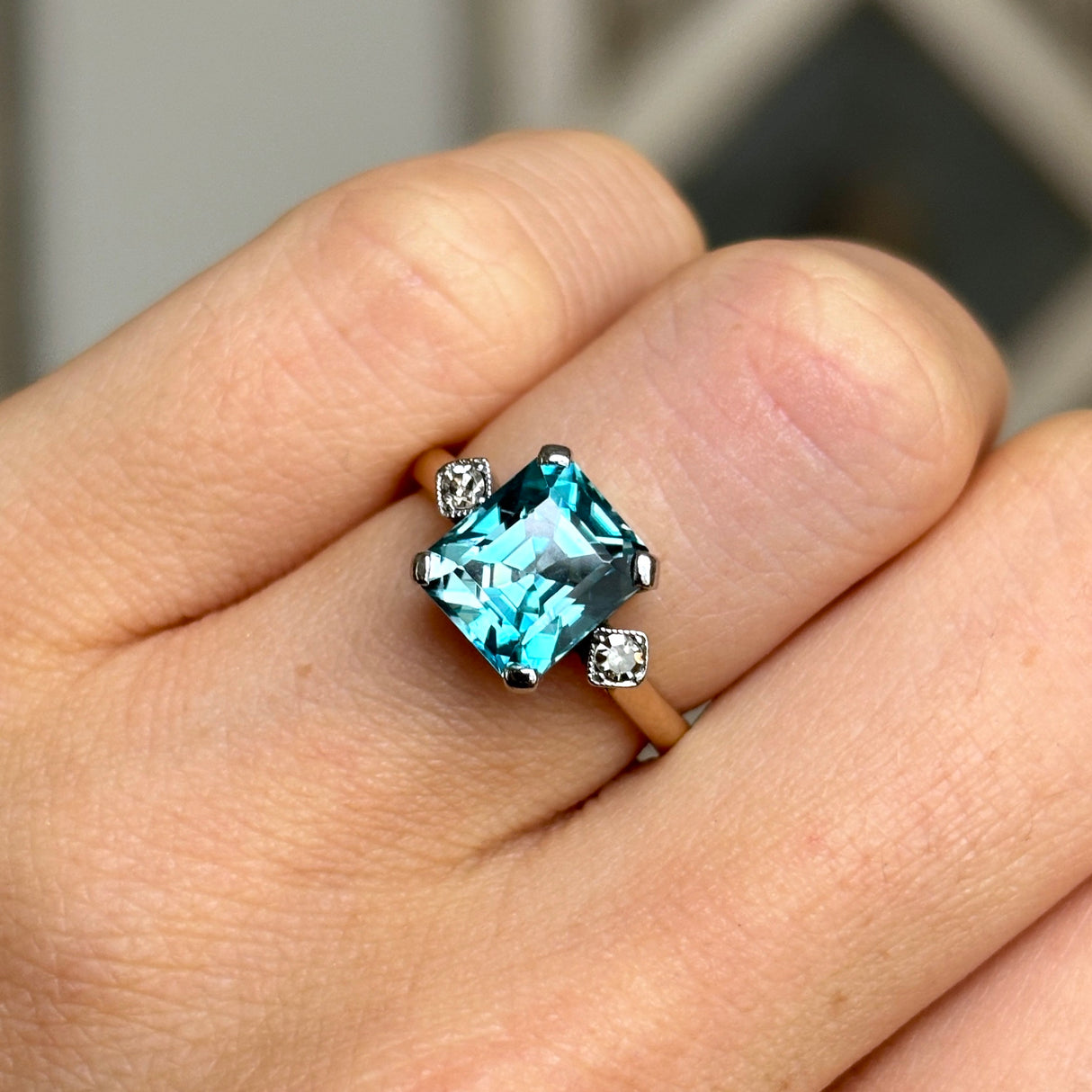 Vintage, Art Deco blue zircon and diamond ring