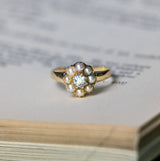 Antique, Edwardian diamond and pearl cluster ring front