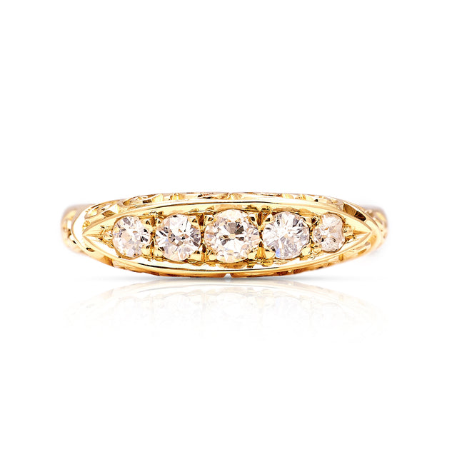 Antique, Edwardian five-stone diamond ring front