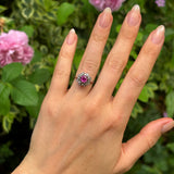 Vintage, pink sapphire and diamond cluster ring, 14ct white gold