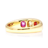 1780-Antique, Victorian three-stone diamond and ruby gypsy ring  back