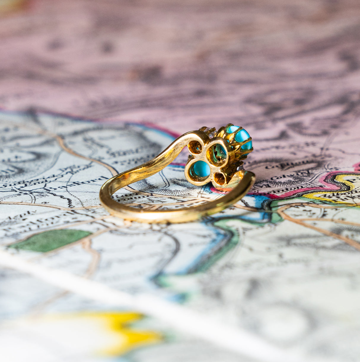 Antique, Edwardian turquoise and diamond ring back