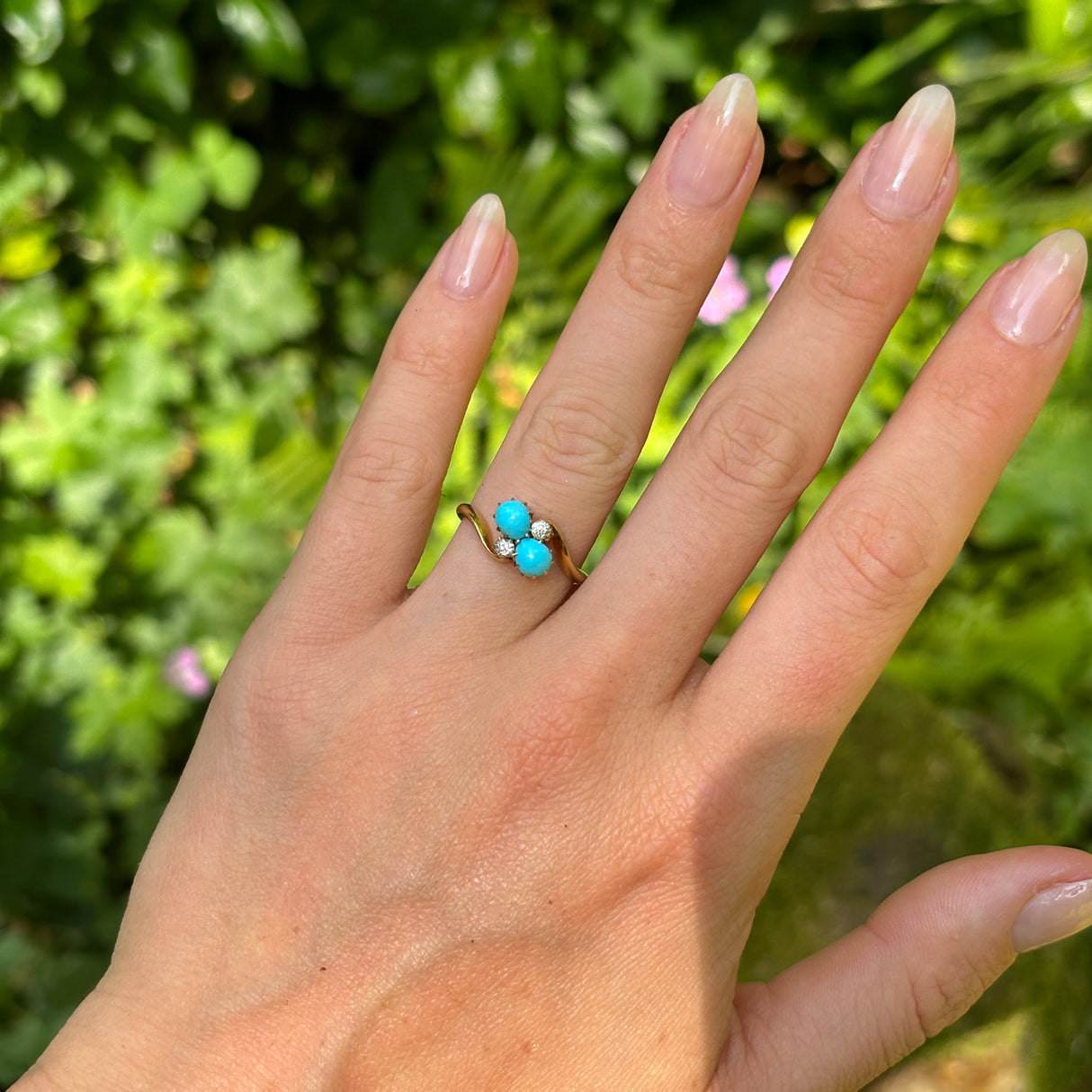 Antique, Edwardian turquoise and diamond ring, 18ct yellow gold