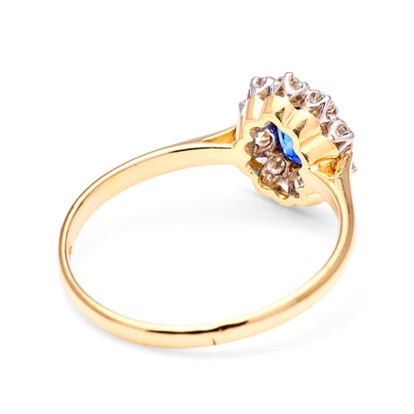 Antique Edwardian sapphire and diamond cluster ring back