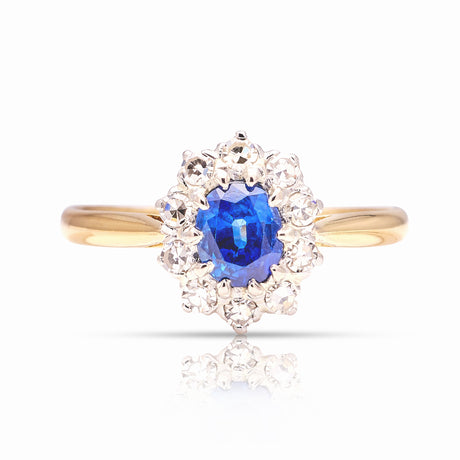 Antique Edwardian sapphire and diamond cluster ring front