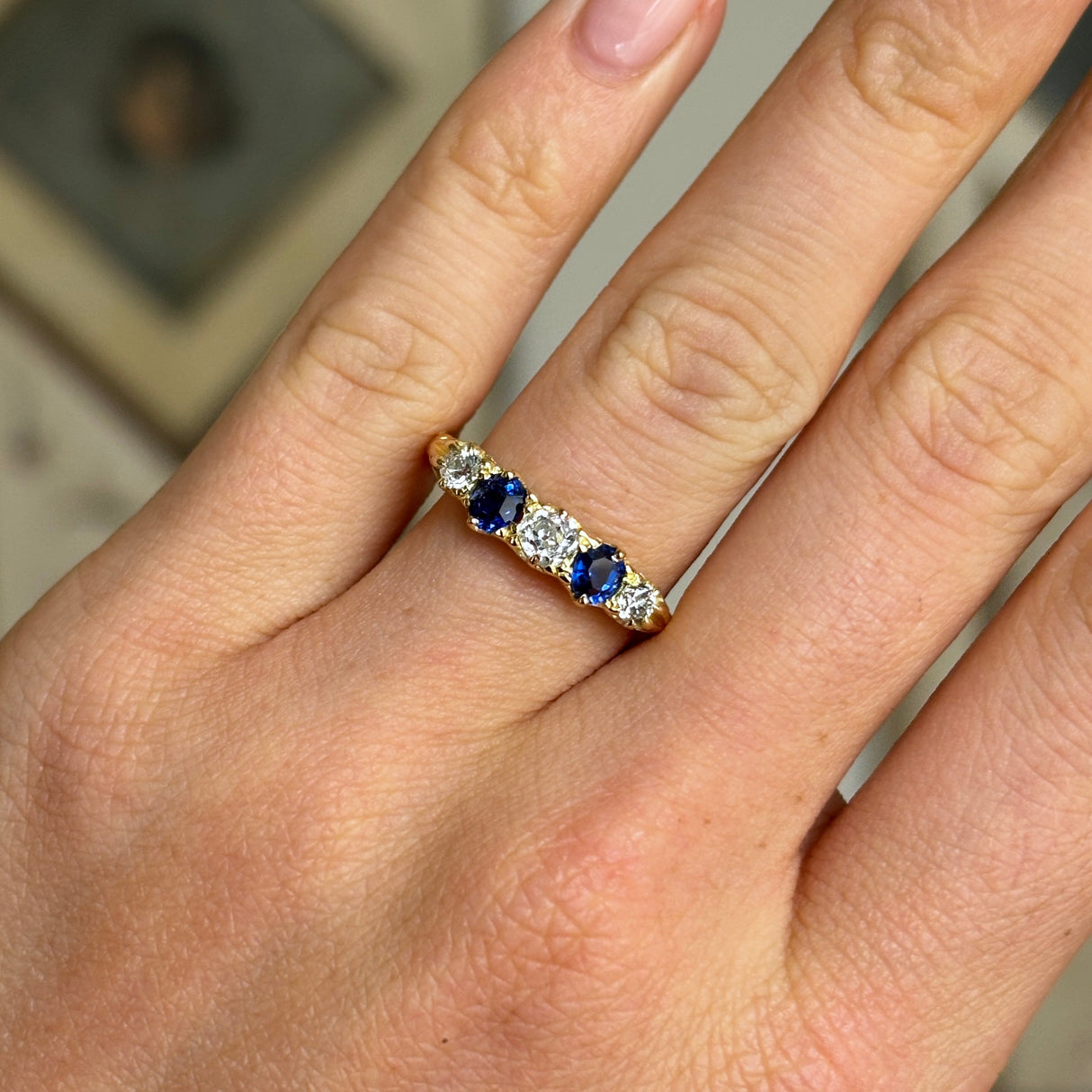 Antique, Edwardian five-stone sapphire & diamond ring