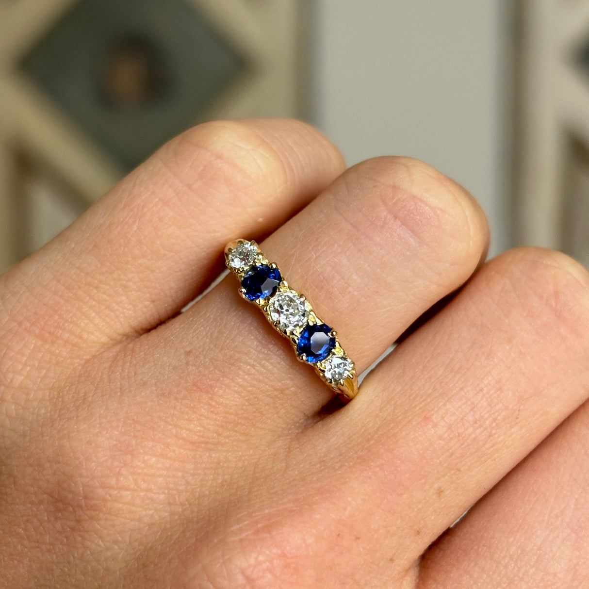 Antique, Edwardian five-stone sapphire & diamond ring