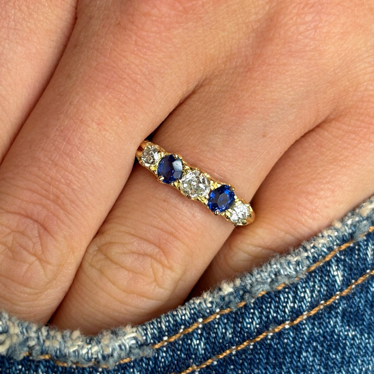 Antique, Edwardian five-stone sapphire & diamond ring