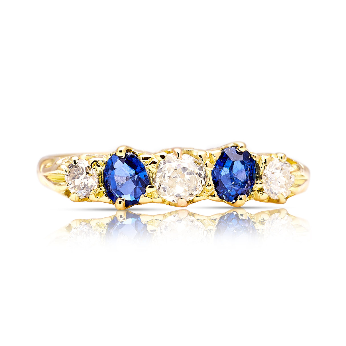 Antique, Edwardian five-stone sapphire & diamond ring back front