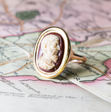 Antique, 18ct century Poseidon agate cameo ring, shank 12ct rose gold front