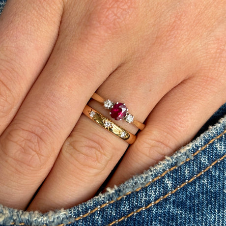 Vintage, 1980s ruby & diamond three-stone ring