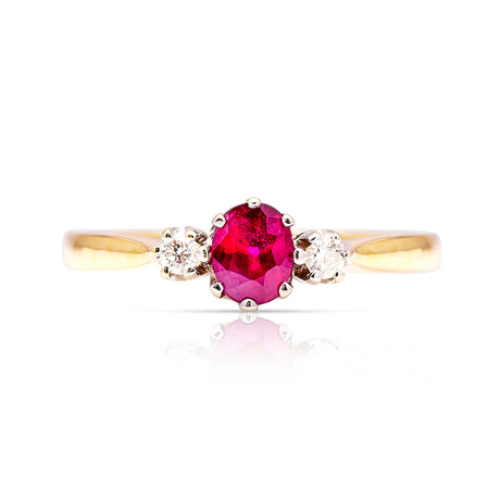 Vintage, 1980s ruby & diamond three-stone ring front