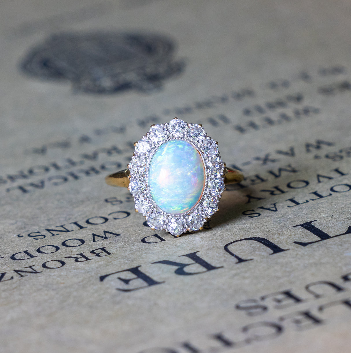 Antique, Edwardian opal & diamond cluster front