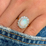 Antique, Edwardian opal & diamond cluster worn on hand.