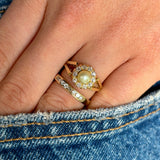 Antique, Edwardian pearl toi et moi worn on hand.