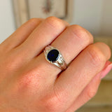 Vintage, Tiffany & Co. single-stone sapphire ring worn on hand