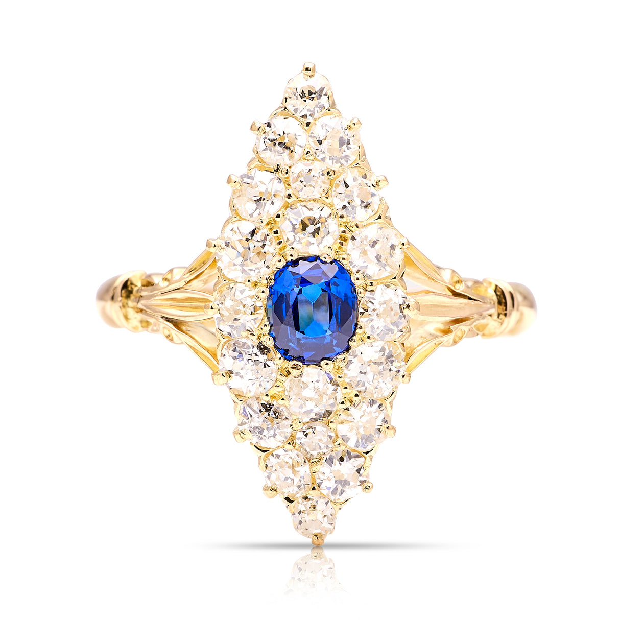 Antique, Victorian sapphire & diamond marquise cluster ring front