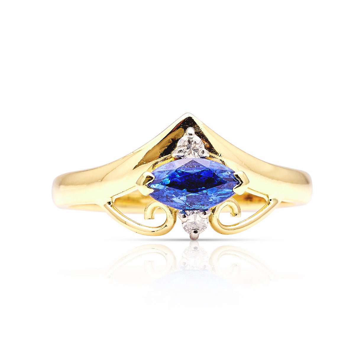 Vintage, 1990s sapphire & diamond three-stone ring front