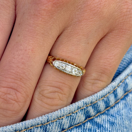 1898-Antique, Edwardian five-stone diamond ring