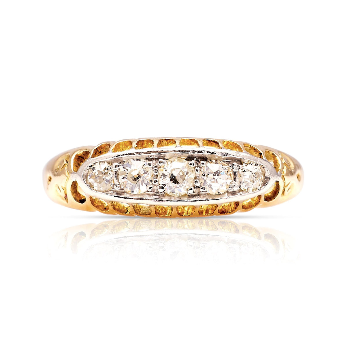 Antique, Edwardian five-stone diamond ring front