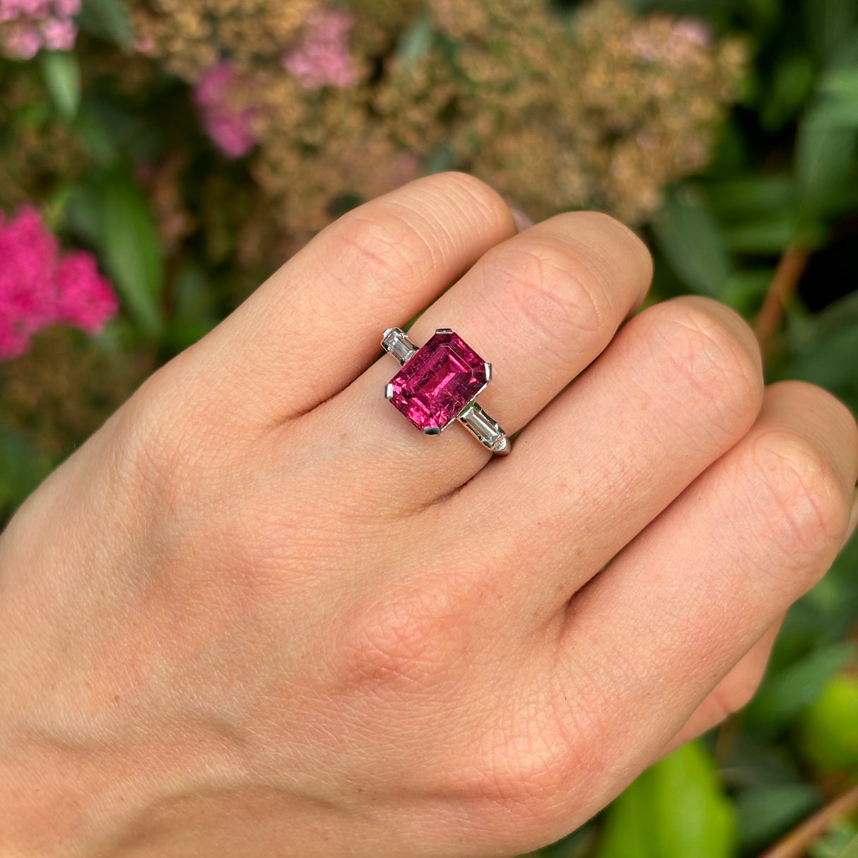 Vintage, 1960s tourmaline & diamond three-stone ring, platinum