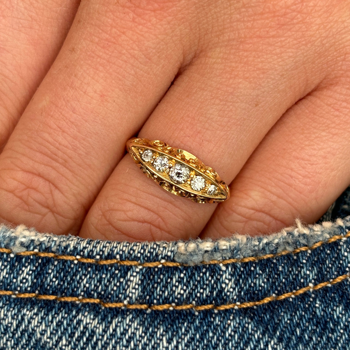 Antique, Edwardian five-stone diamond ring