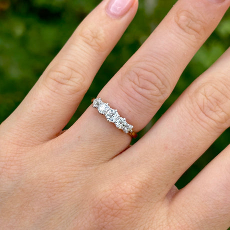 Antique, Edwardian five-stone diamond ring back