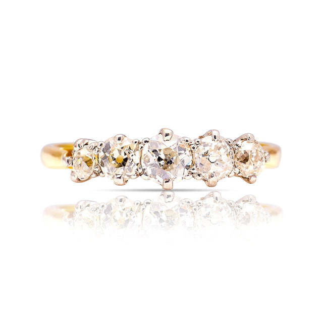 Antique, Edwardian five-stone diamond ring front