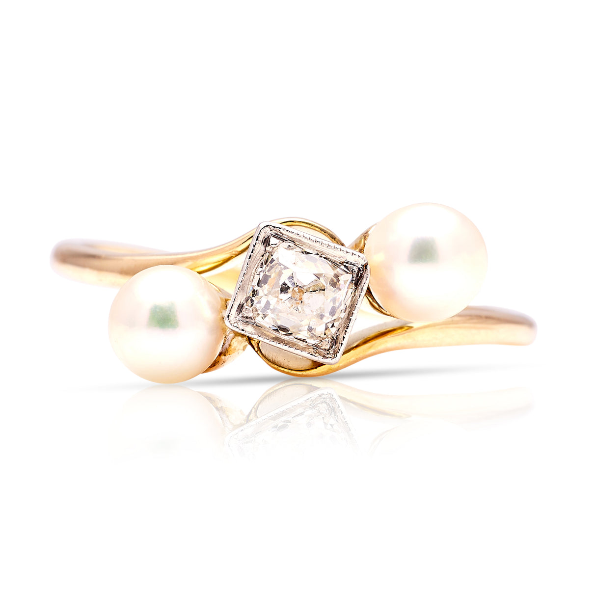 Antique, Edwardian pearl & diamond three-stone ring front